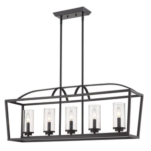 Mercer 5 Light Linear Pendant in Matte Black with Matte Black accents and Seeded Glass