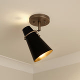 Reeva Semi-Flush in Modern Brass with Matte Black Shade