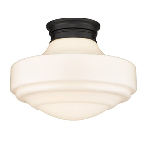 Ingalls Large Semi-Flush in Matte Black with Vintage Milk Glass Shade