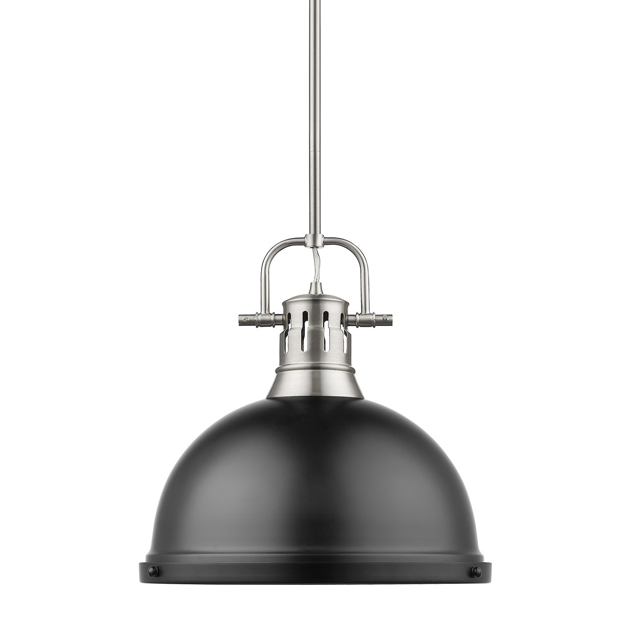 Duncan 1 Light Pendant with Rod in Pewter with a Matte Black Shade