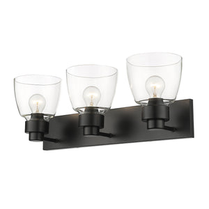 Remy 3 Light Bath Vanity in Matte Black with Clear Glass Shade