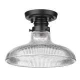 Clary Flush Mount - 10" in Matte Black with Ribbed Optic Glass Shade