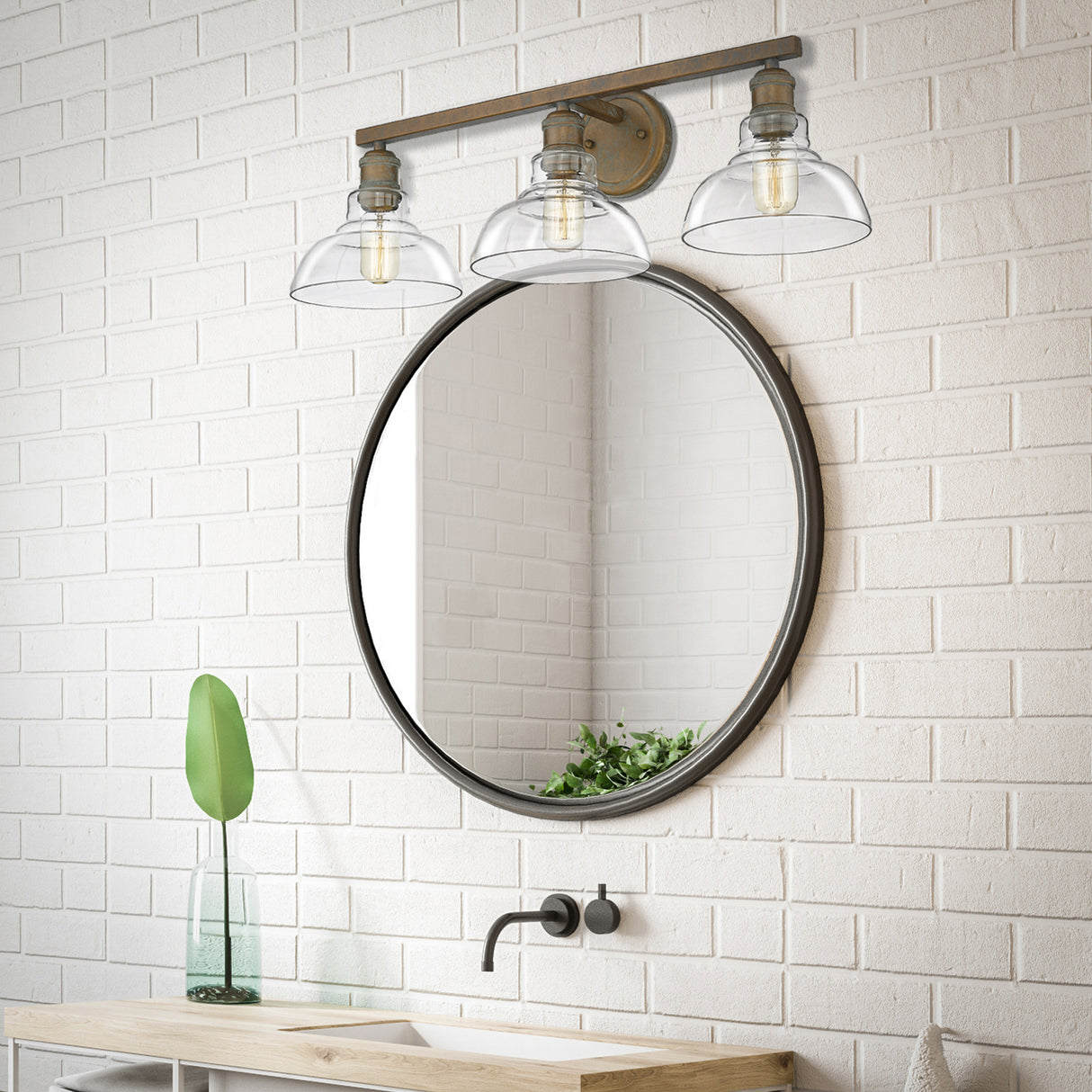 Carver 3 Light Bath Vanity in Copper Patina with Clear Glass Shade