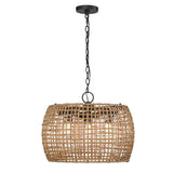 Piper 3 Light Pendant - Outdoor in Natural Black with Maple All-Weather Wicker Shade