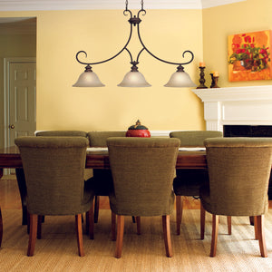 Lancaster 3 Light Linear Pendant in Rubbed Bronze with Antique Marbled Glass