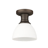 Hines Semi-flush in Rubbed Bronze with Opal Glass