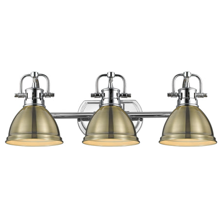 Duncan 3 Light Bath Vanity in Chrome with an Aged Brass Shade
