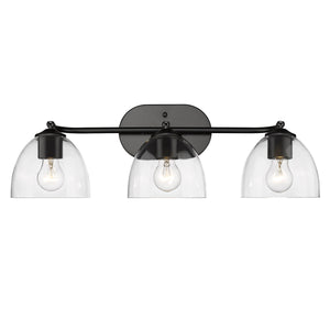 Roxie 3 Light Bath Vanity in Matte Black with Matte Black Accents and Clear Glass Shade