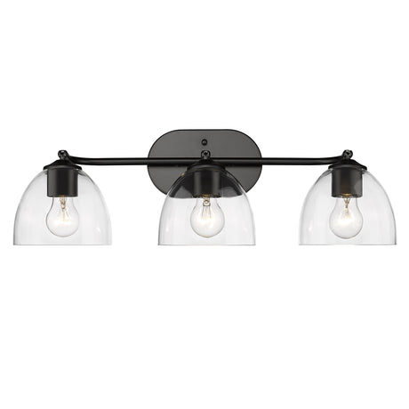 Roxie 3 Light Bath Vanity in Matte Black with Matte Black Accents and Clear Glass Shade