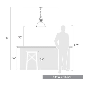 Duncan 1 Light Pendant with Chain in Matte Black with a Red Shade
