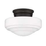 Ingalls Semi-Flush in Matte Black with Vintage Milk Glass Shade