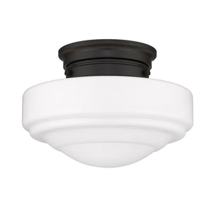 Ingalls Semi-Flush in Matte Black with Vintage Milk Glass Shade
