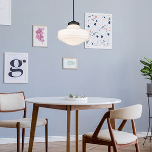 Ingalls Large Pendant in Matte Black with Vintage Milk Glass Shade