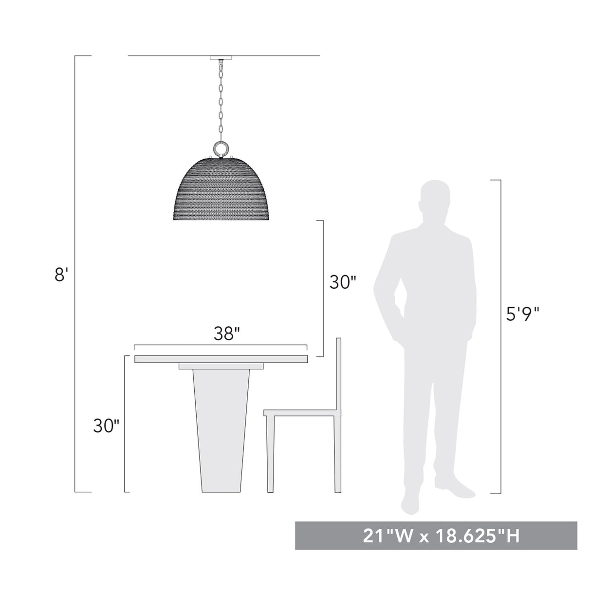 Rue 5 Light Pendant in Matte Black with Woven Sweet Grass Shade