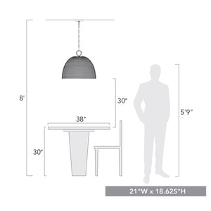 Rue 5 Light Pendant in Matte Black with Woven Sweet Grass Shade