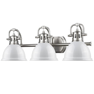 Duncan 3 Light Bath Vanity in Pewter with a White Shade