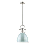 Duncan Small Pendant with Rod in Pewter with a Seafoam Shade