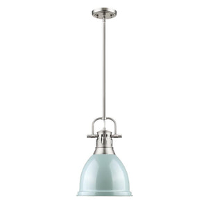 Duncan Small Pendant with Rod in Pewter with a Seafoam Shade