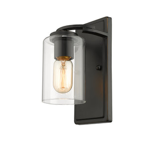 Monroe 1 Light Wall Sconce in Matte Black with Gold Highlights and Clear Glass