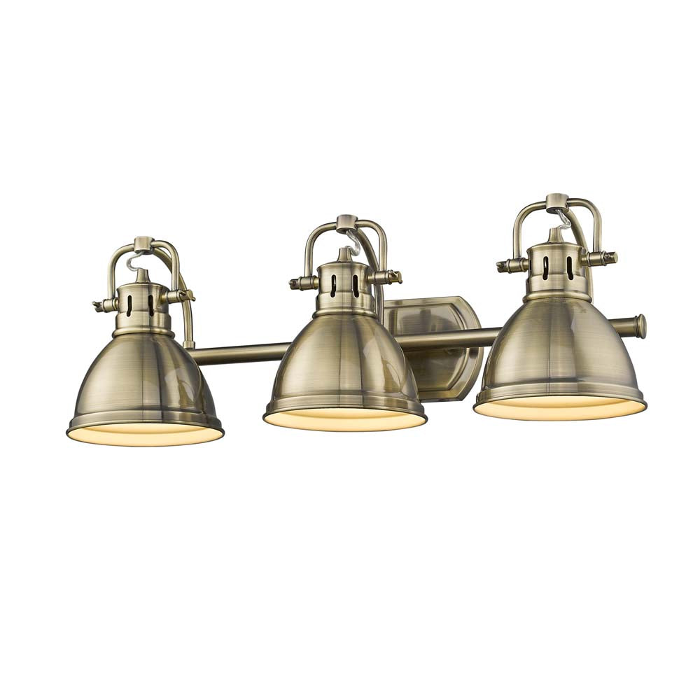 Duncan 3 Light Bath Vanity in Aged Brass with an Aged Brass Shade