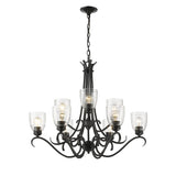 Parrish 9 Light Chandelier in Matte Black with Seeded Glass