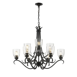 Parrish 9 Light Chandelier in Matte Black with Seeded Glass