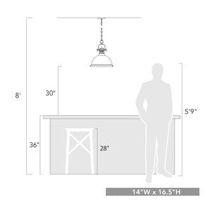 Duncan 1 Light Pendant with Chain in Pewter with a White Shade