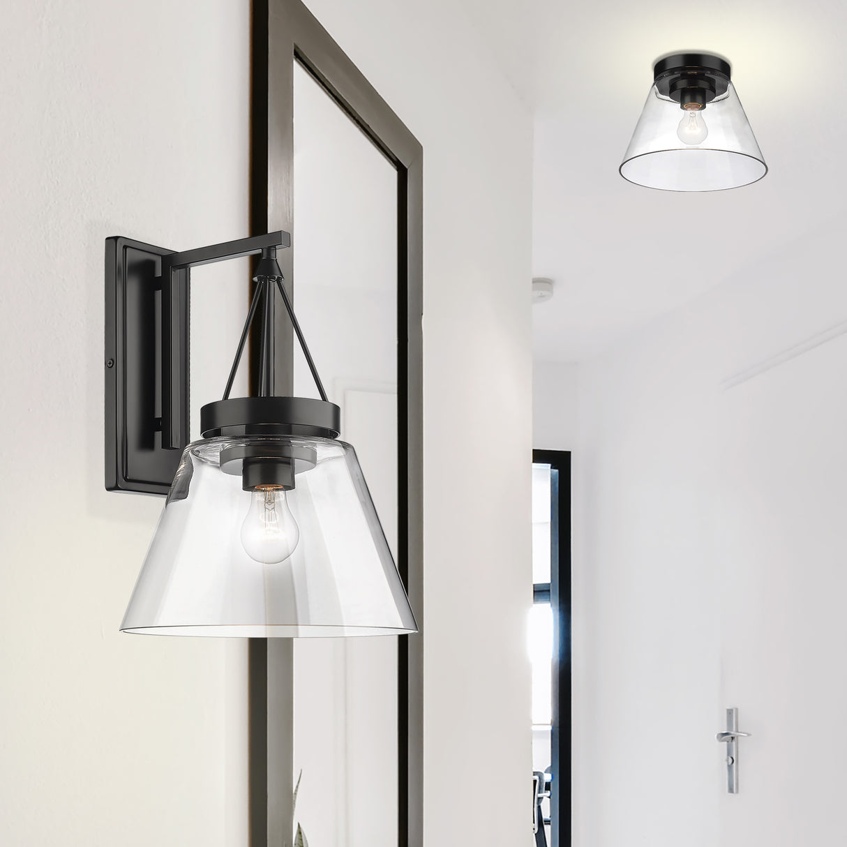 Penn 1 Light Wall Sconce in Matte Black with Clear Glass Shade