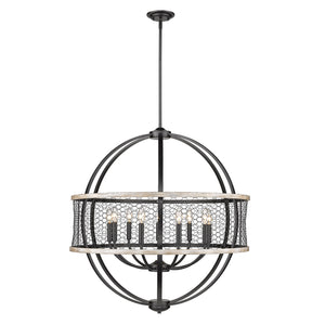 Roost 9 Light Chandelier in Matte Black with Chicken Wire Shade