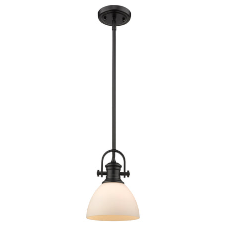 Hines Mini Pendant in Matte Black with Opal Glass