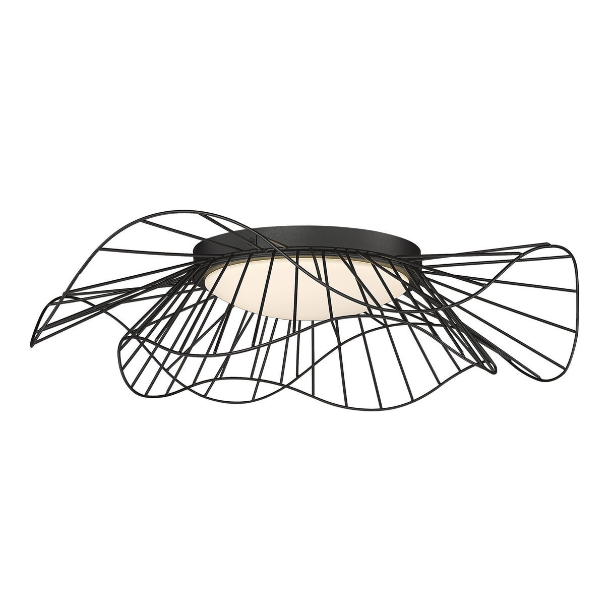 Elena Flush Mount - 24" in Natural Black with Opal Glass Shade