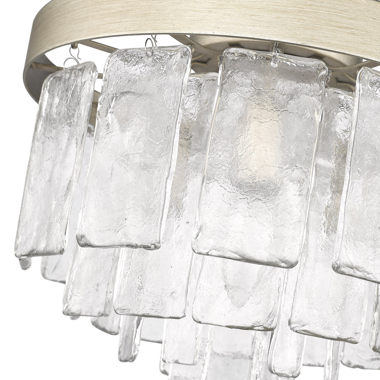 Ciara WG 3 Light Flush Mount in White Gold with Hammered Water Glass Shade