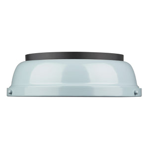 Duncan 14" Flush Mount in Matte Black with a Seafoam Shade