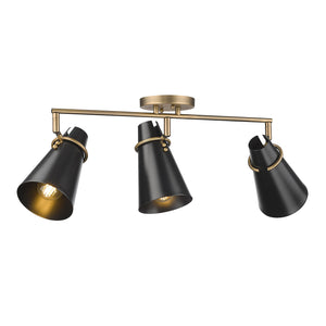 Reeva 3 Light Semi-Flush in Modern Brass with Matte Black Shade