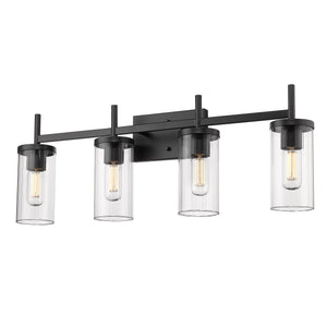 Winslett 4-Light Bath Vanity in Matte Black with Ribbed Clear Glass Shades