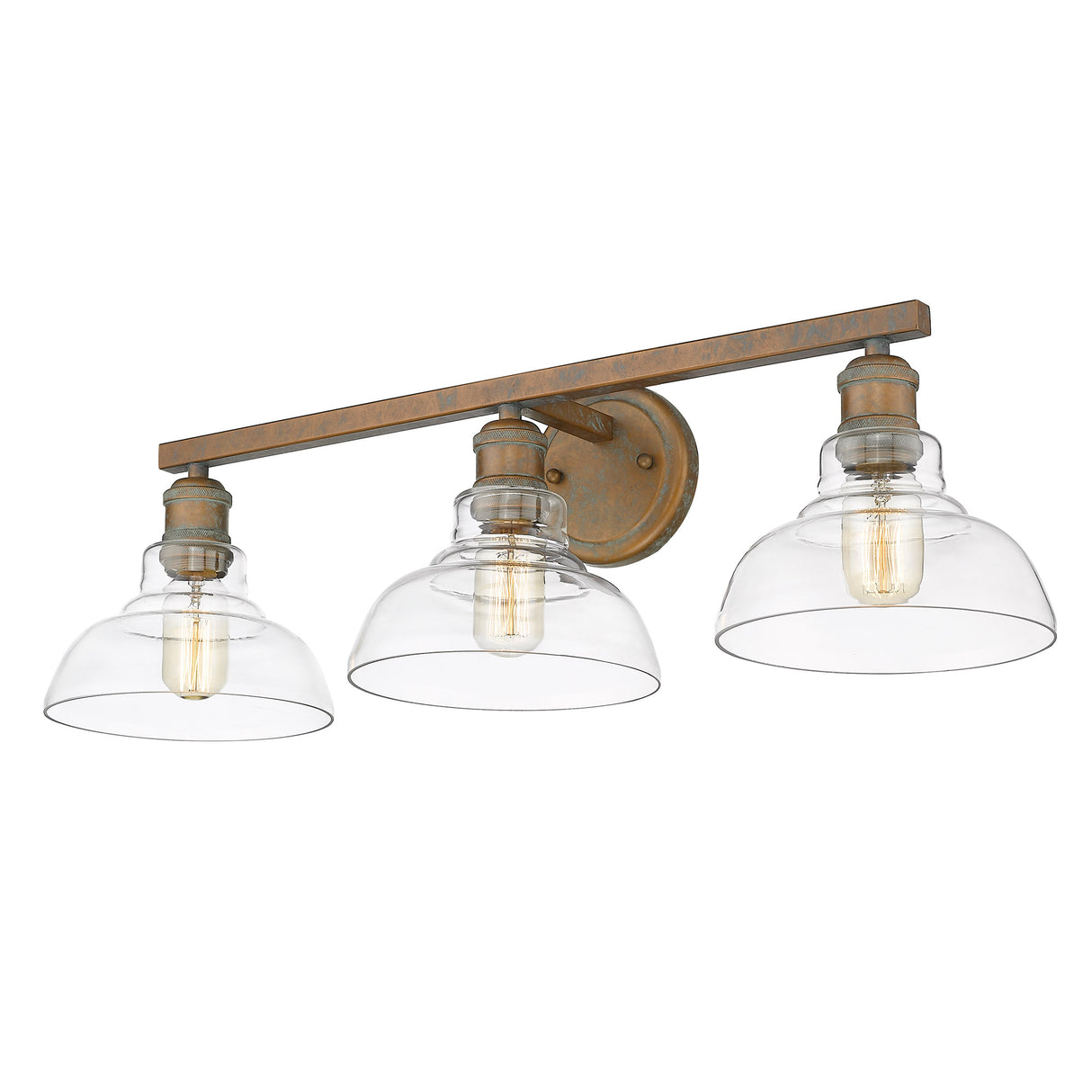Carver 3 Light Bath Vanity in Copper Patina with Clear Glass Shade