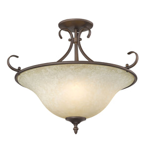 Homestead Semi-Flush in Rubbed Bronze with Tea Stone Glass</p>