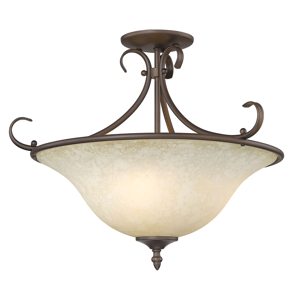 Homestead Semi-Flush in Rubbed Bronze with Tea Stone Glass</p>