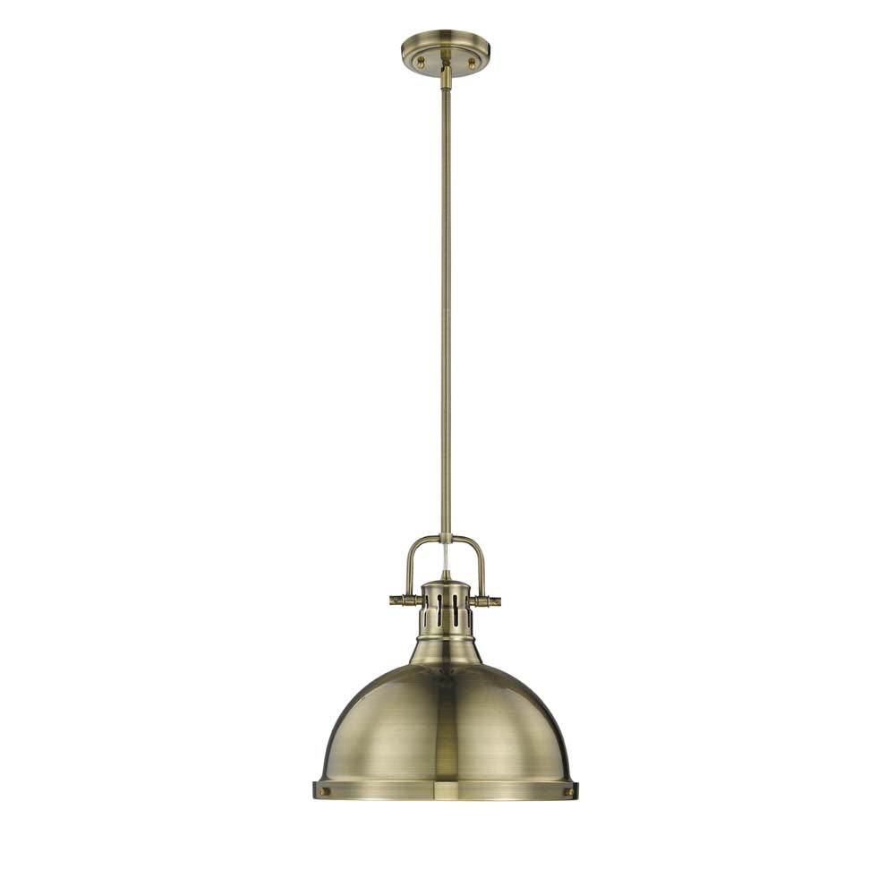 Duncan 1 Light Pendant with Rod in Aged Brass with an Aged Brass Shade