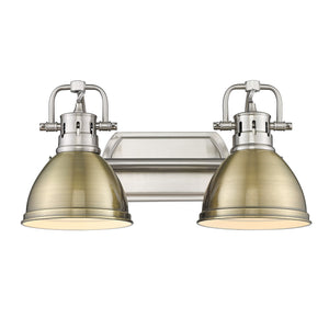 Duncan 2 Light Bath Vanity in Pewter with Aged Brass Shades