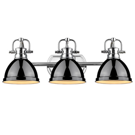 Duncan 3 Light Bath Vanity in Chrome with a Black Shade