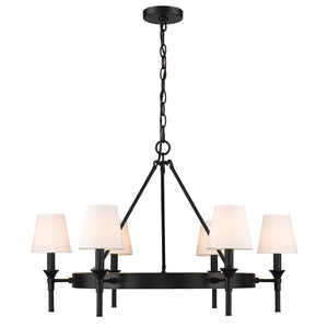 Edinburgh 6 Light Chandelier in Matte Black with Modern White Shade