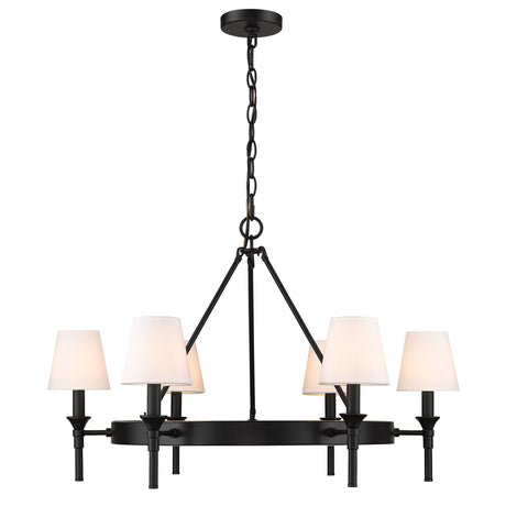 Edinburgh 6 Light Chandelier in Matte Black with Modern White Shade