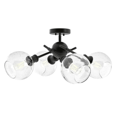 Axel Semi-Flush in Matte Black with Seeded Globe Shades