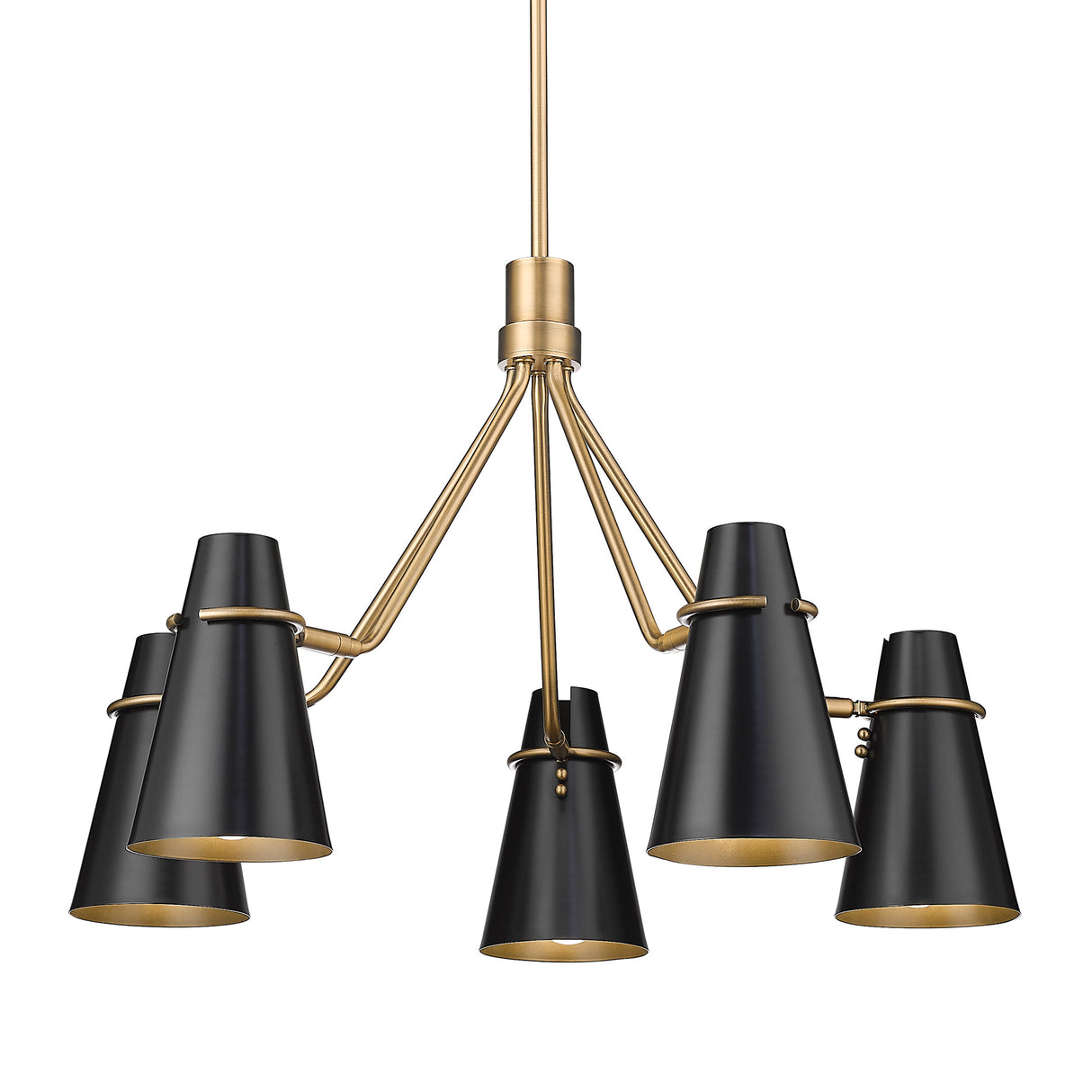 Reeva 5 Light Chandelier in Modern Brass with Matte Black Shade