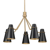 Reeva 5 Light Chandelier in Modern Brass with Matte Black Shade