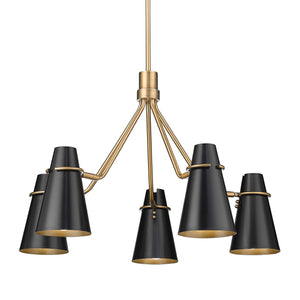 Reeva 5 Light Chandelier in Modern Brass with Matte Black Shade