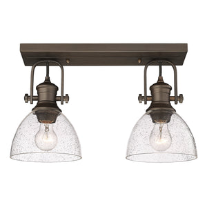 Hines 2-Light Semi-Flush in Rubbed Bronze with Seeded Glass
