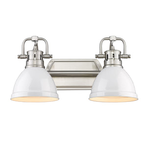 Duncan 2 Light Bath Vanity in Pewter with White Shades