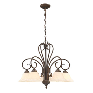 Homestead 5 Light Nook Chandelier in Rubbed Bronze with Tea Stone Glass